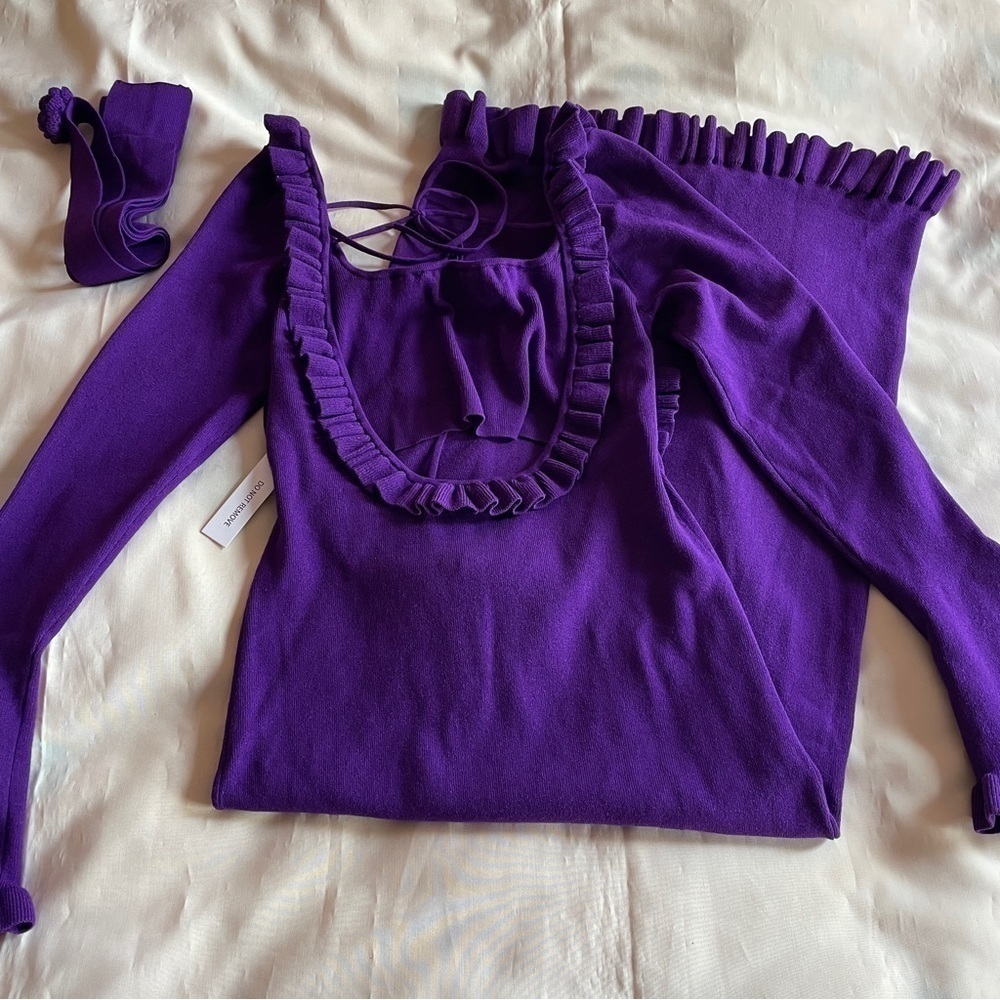 NEW! For Love and Lemons- Stevie Purple Maxi Dress Cut Out Details Size XL NWT - Picture 2 of 6